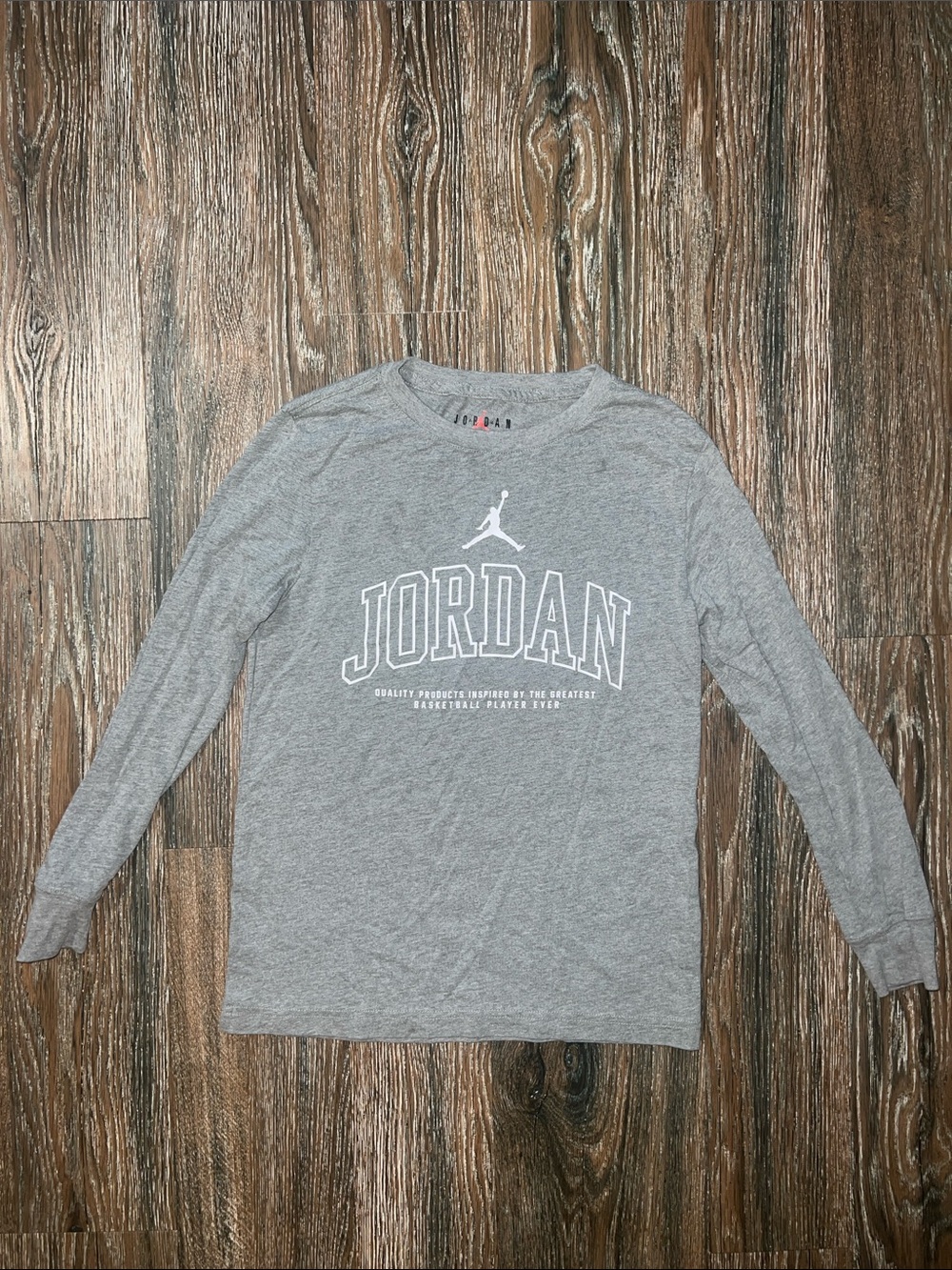 Jordan Gray Long Sleeve Crew with White Jumpman Medium